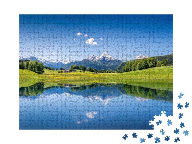 Puzzle de 1000 pièces « Paysage d'été avec un lac de montagne clair dans les Alpes »