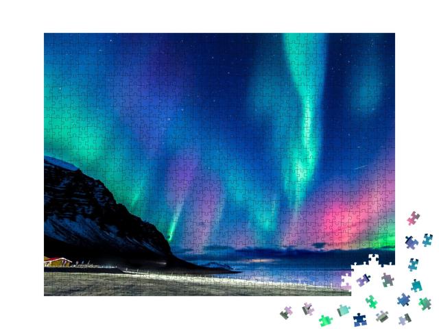 Puzzle de 1000 pièces « Des aurores boréales colorées en Islande »
