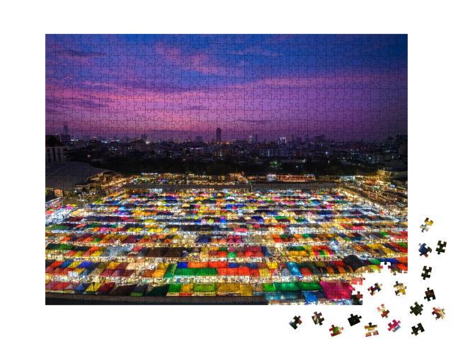 Puzzle de 1000 pièces « Marché de nuit illuminé de Bangkok, Thaïlande »
