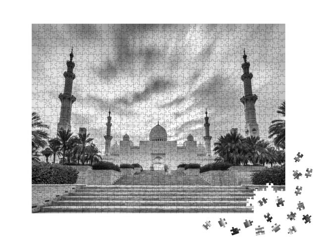 Puzzle de 1000 pièces « Grande mosquée Sheikh Zayed en noir et blanc, Abu Dhabi, Émirats arabes unis »