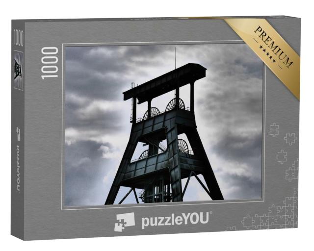 Puzzle de 1000 pièces « Vieille tour d'extraction dans la Ruhr, noir et blanc »