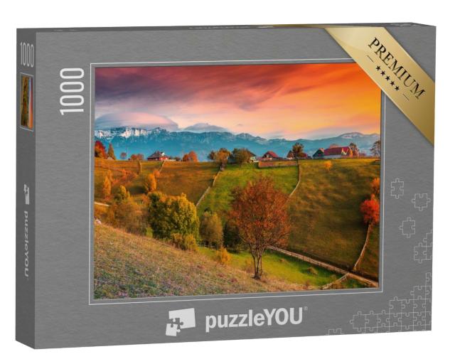 Puzzle de 1000 pièces « Paysage d'automne avec montagnes, Magura, Transylvanie, Roumanie »
