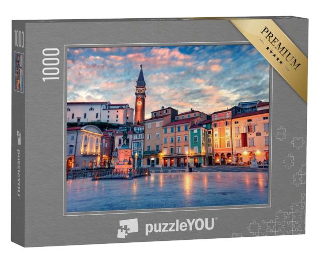 Puzzle de 1000 pièces « Spectaculaire vue du soir de la place Tartini dans la vieille ville de Piran, Slovénie »