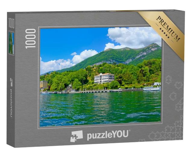 Puzzle de 1000 pièces « Panorama ensoleillé sur le lac de Côme avec bateau d'excursion »