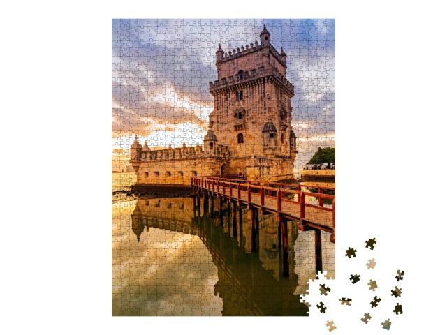 Puzzle de 1000 pièces « Tour de Belem dans un coucher de soleil idyllique, Lisbonne, Portugal »