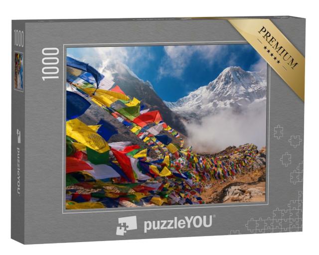 Puzzle de 1000 pièces « Drapeaux de prière devant le mont Annapurna I, Népal »