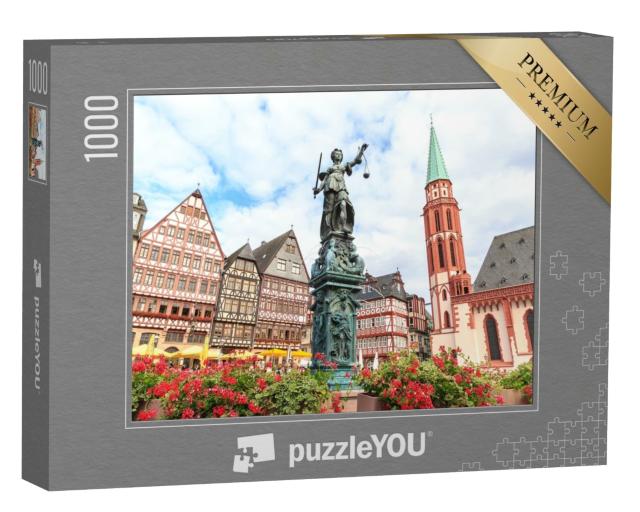 Puzzle de 1000 pièces « Place historique de la vieille ville Römerberg avec statue de la Justice, Francfort, Allemagne »