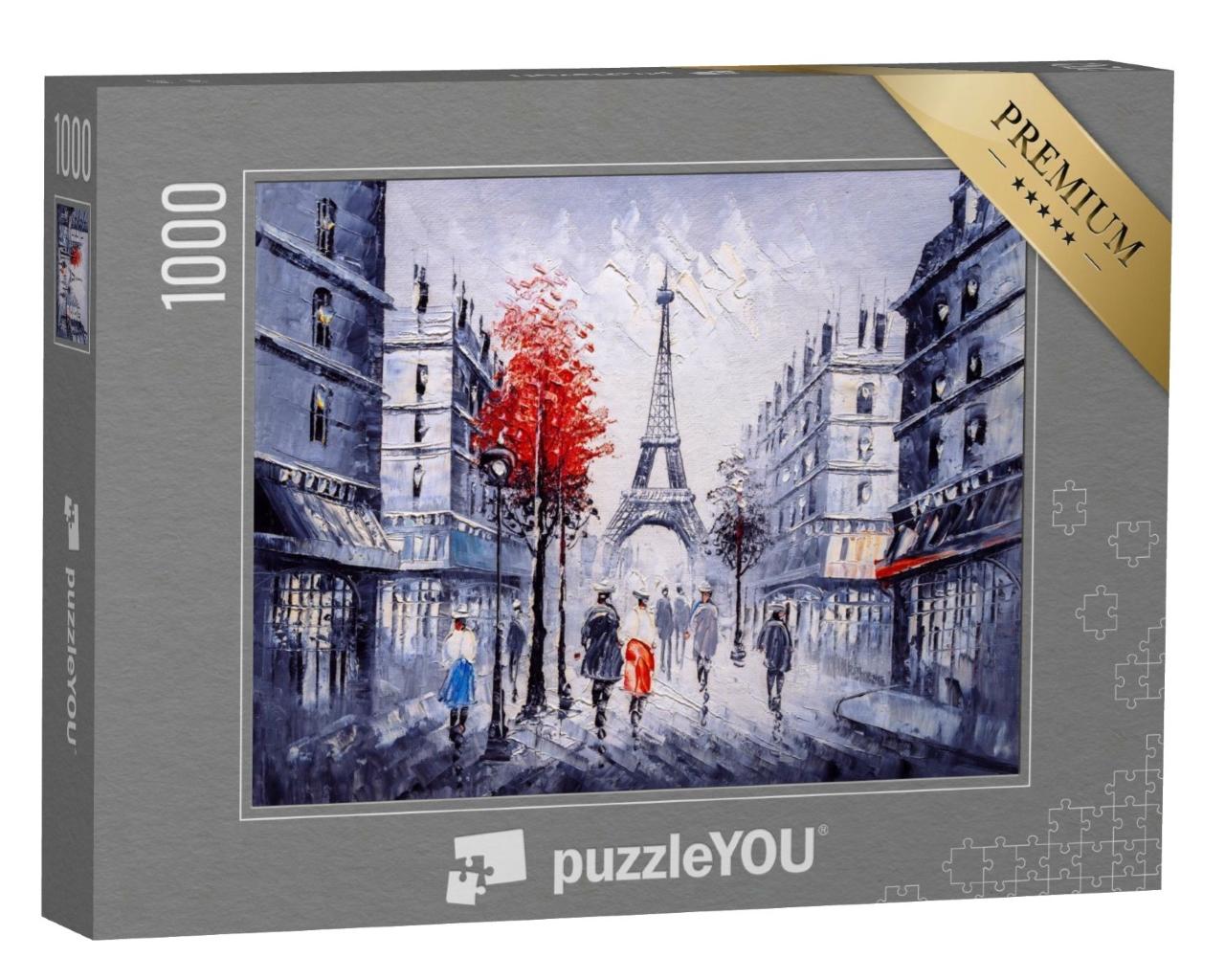 Puzzle de 1000 pièces « Vue de rue de Paris comme peinture à l'huile »