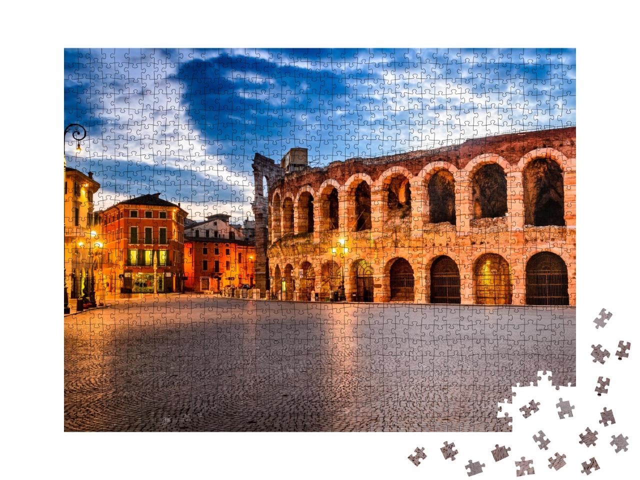 Puzzle de 1000 pièces « Coucher de soleil enchanteur sur l'amphithéâtre de Vérone, Italie »
