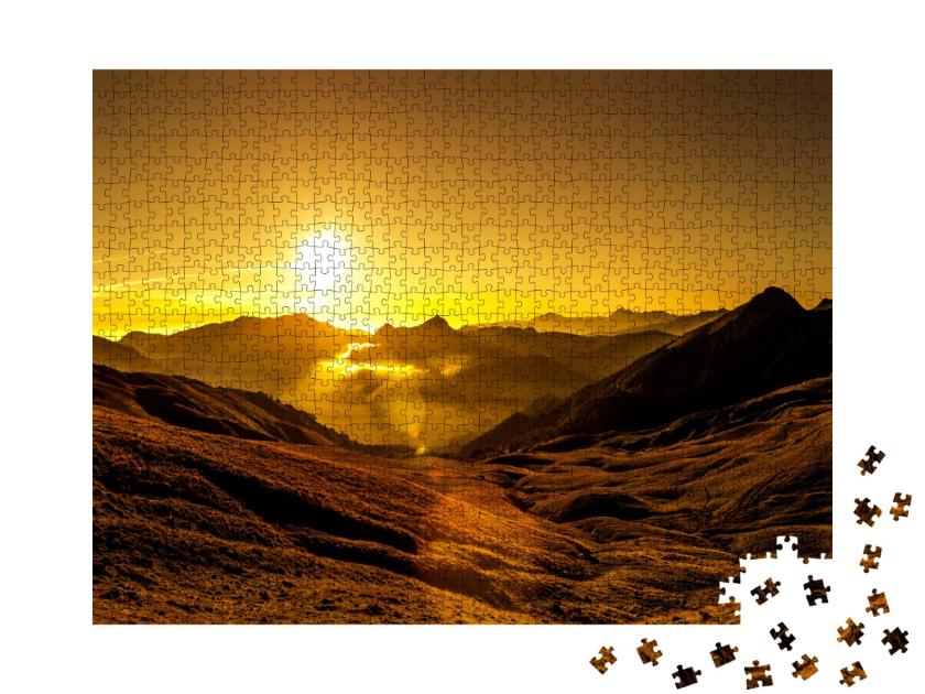 Puzzle de 1000 pièces « Lever de soleil au Col d'Aubisque dans les Pyrénées françaises Europe »