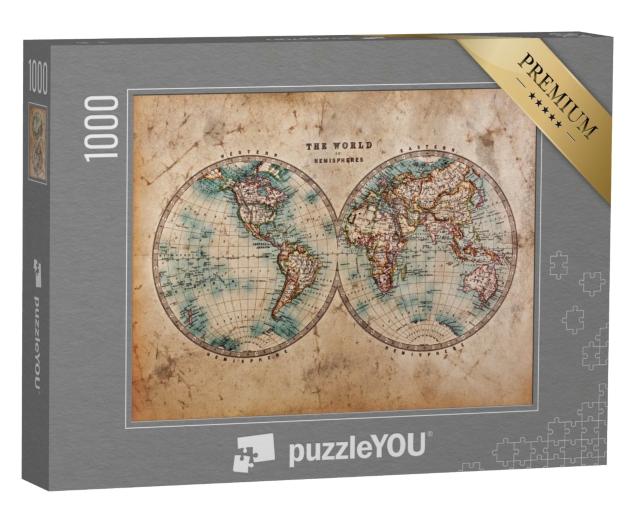Puzzle de 1000 pièces « Carte du monde coloriée à la main datant du milieu du 19e siècle »