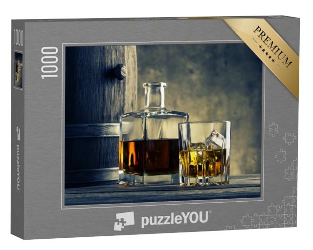 Puzzle de 1000 pièces « Carafe en verre et tonneau à whisky »