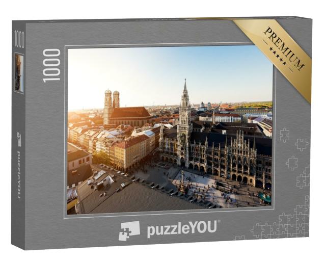 Puzzle de 1000 pièces « Vue aérienne : ancien hôtel de ville et Marienplatz, Munich, Bavière »