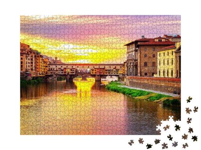 Puzzle de 1000 pièces « Vue de la ville de Florence avec le Ponte Vecchio, Italie »