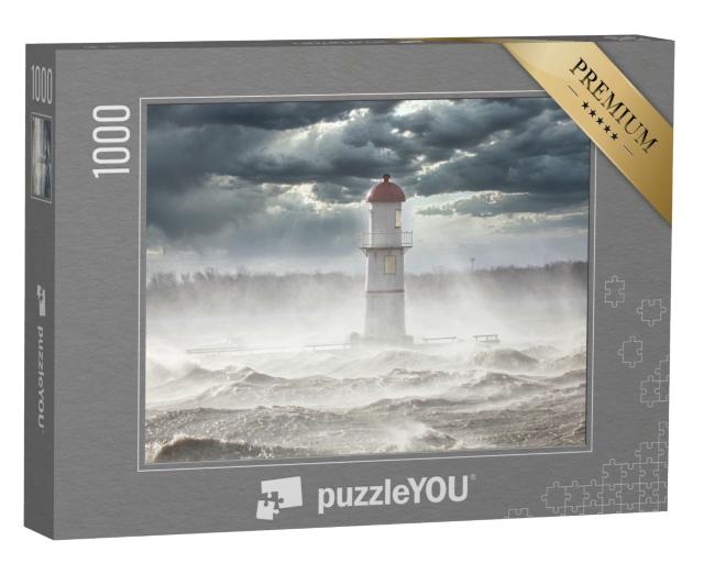 Puzzle de 1000 pièces « Un phare sous des nuages sombres »