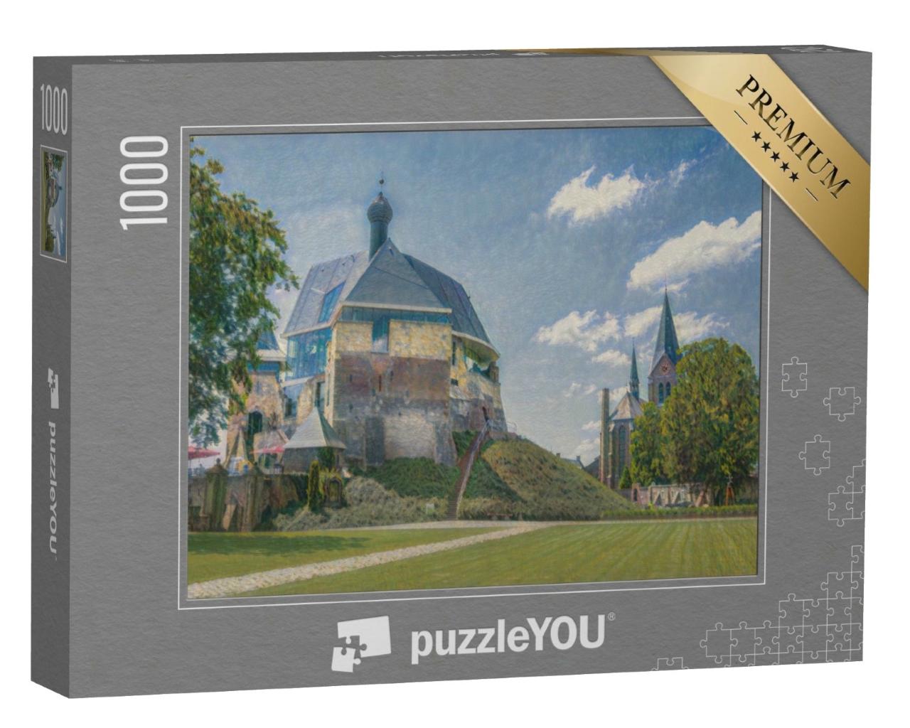 Puzzle de 1000 pièces « dans le style artistique de Claude Monet - château et église à Keverburg sur la Meuse, Pays-Bas »