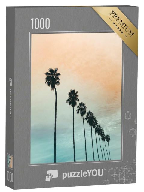 Puzzle de 1000 pièces « Coucher de soleil avec palmiers en Californie »