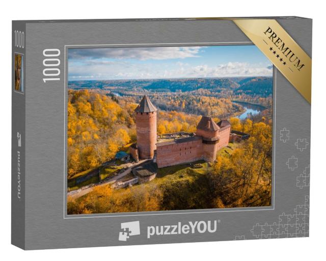 Puzzle de 1000 pièces « Coucher de soleil sur le château de Turaida, Sigulda, Lettonie »
