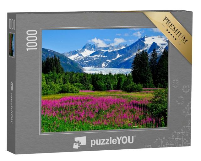 Puzzle de 1000 pièces « Glacier de Mendenhall avec des herbes de feu en fleur, Alaska »