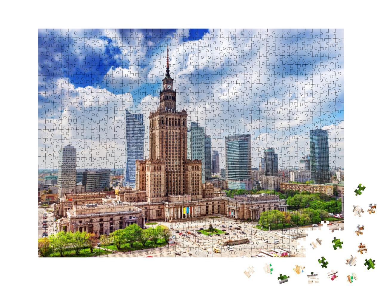 Puzzle de 1000 pièces « Vue aérienne : Palais de la culture et de la science avec gratte-ciel, Varsovie »
