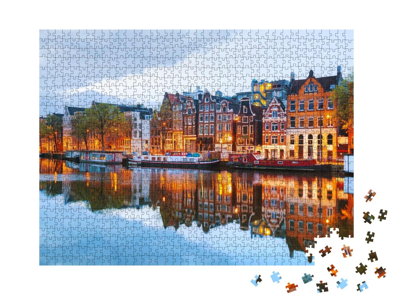 Puzzle de 1000 pièces « Vue du soir de la ville d'Amsterdam, Pays-Bas »