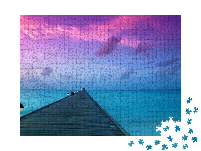 Puzzle de 1000 pièces « Lever de soleil magique sur la mer aux Maldives, Océan Indien »