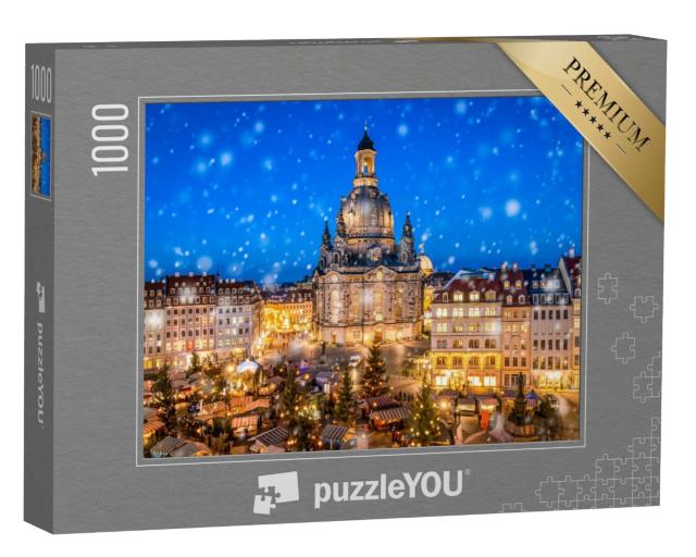 Puzzle de 1000 pièces « Marché de Noël devant l'église Frauenkirche de Dresde sur le Neumarkt, Saxe »