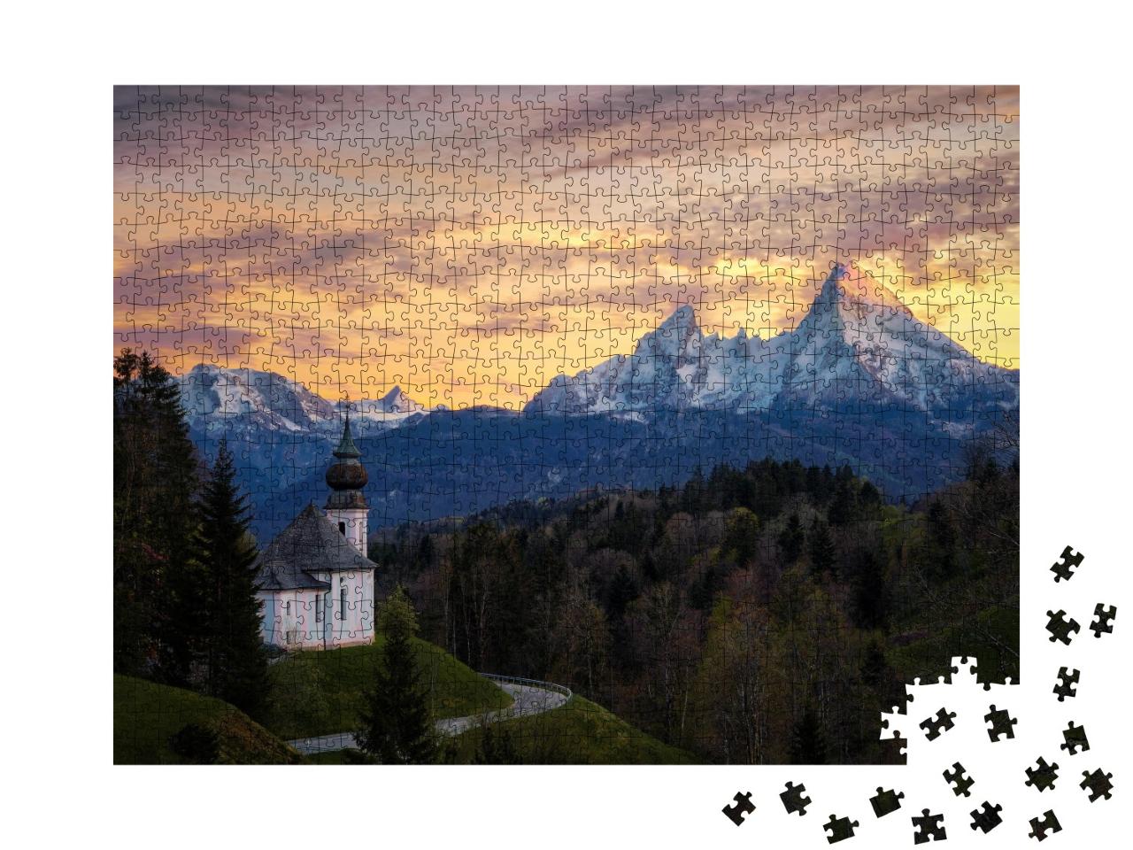 Puzzle de 1000 pièces « Chapelle Maria-Gern au-dessus de Berchtesgaden avec Watzmann »
