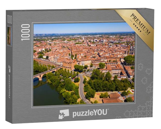 Puzzle de 1000 pièces « Vue panoramique par drone des maisons et des ponts sur la rivière Tarn de la ville française de Montauban »