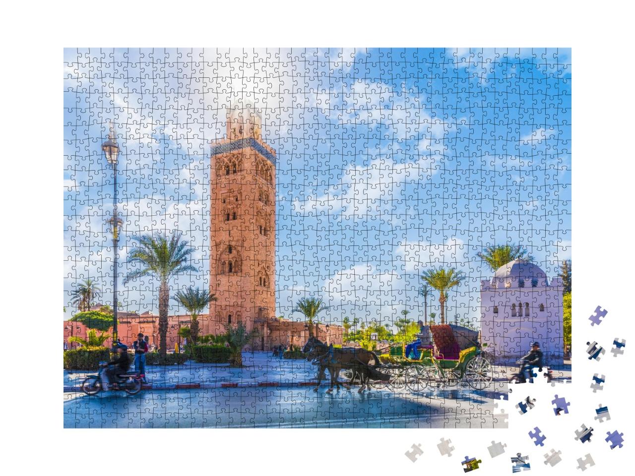 Puzzle de 1000 pièces « Minaret de la mosquée de la Koutoubia dans le quartier de la médina de Marrakech, Maroc »