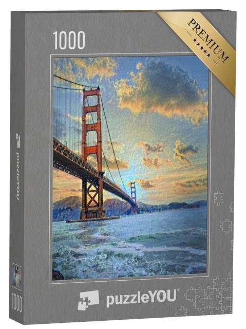 Puzzle de 1000 pièces « dans le style de Paul-Cezanne - Golden Gate Bridge au coucher du soleil »