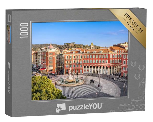 Puzzle de 1000 pièces « Vue aérienne de la place Massena avec sa fontaine, Nice, France »