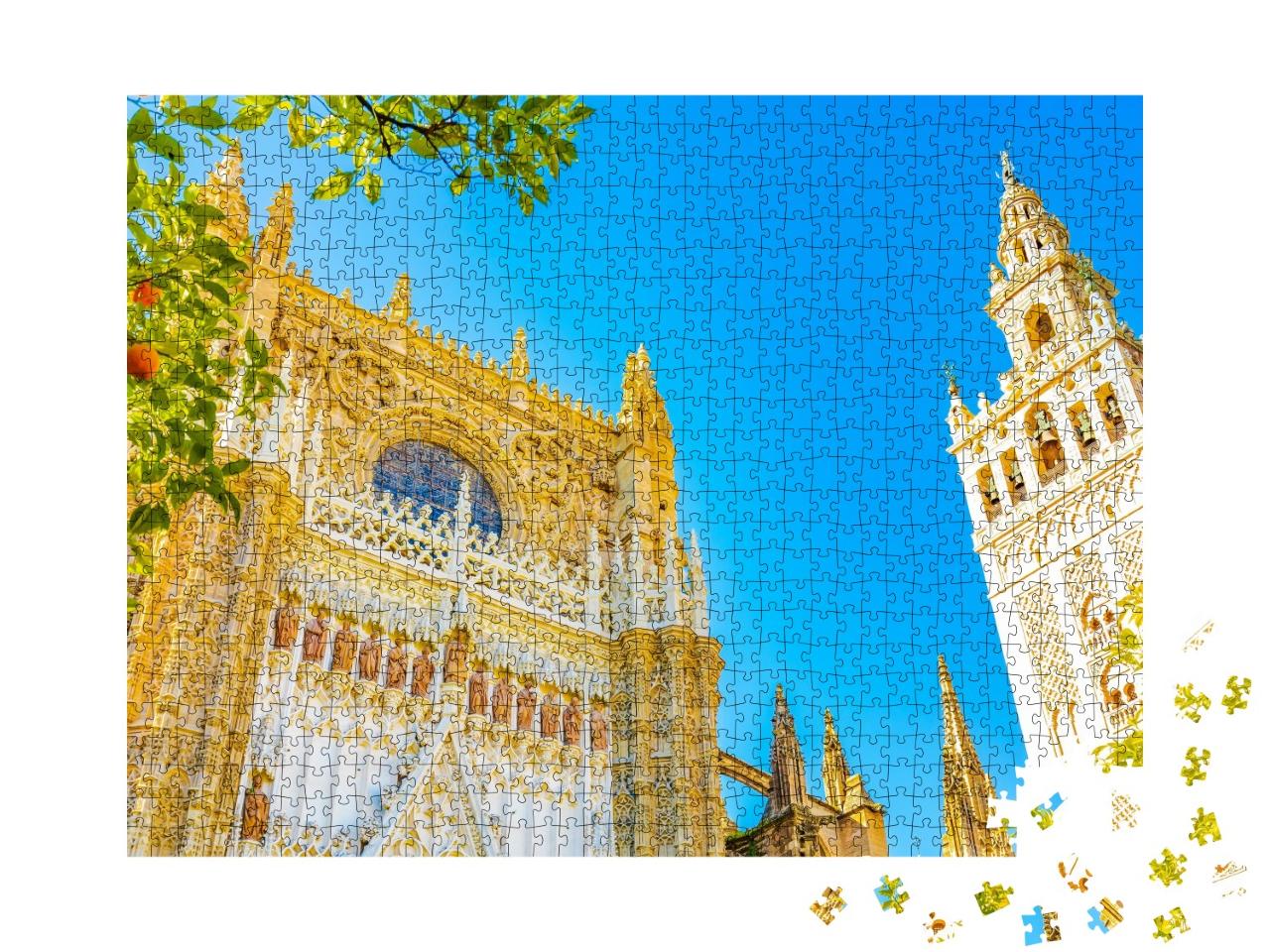 Puzzle de 1000 pièces « Cathédrale de Séville et tour de la Giralda sous le ciel bleu de Séville »