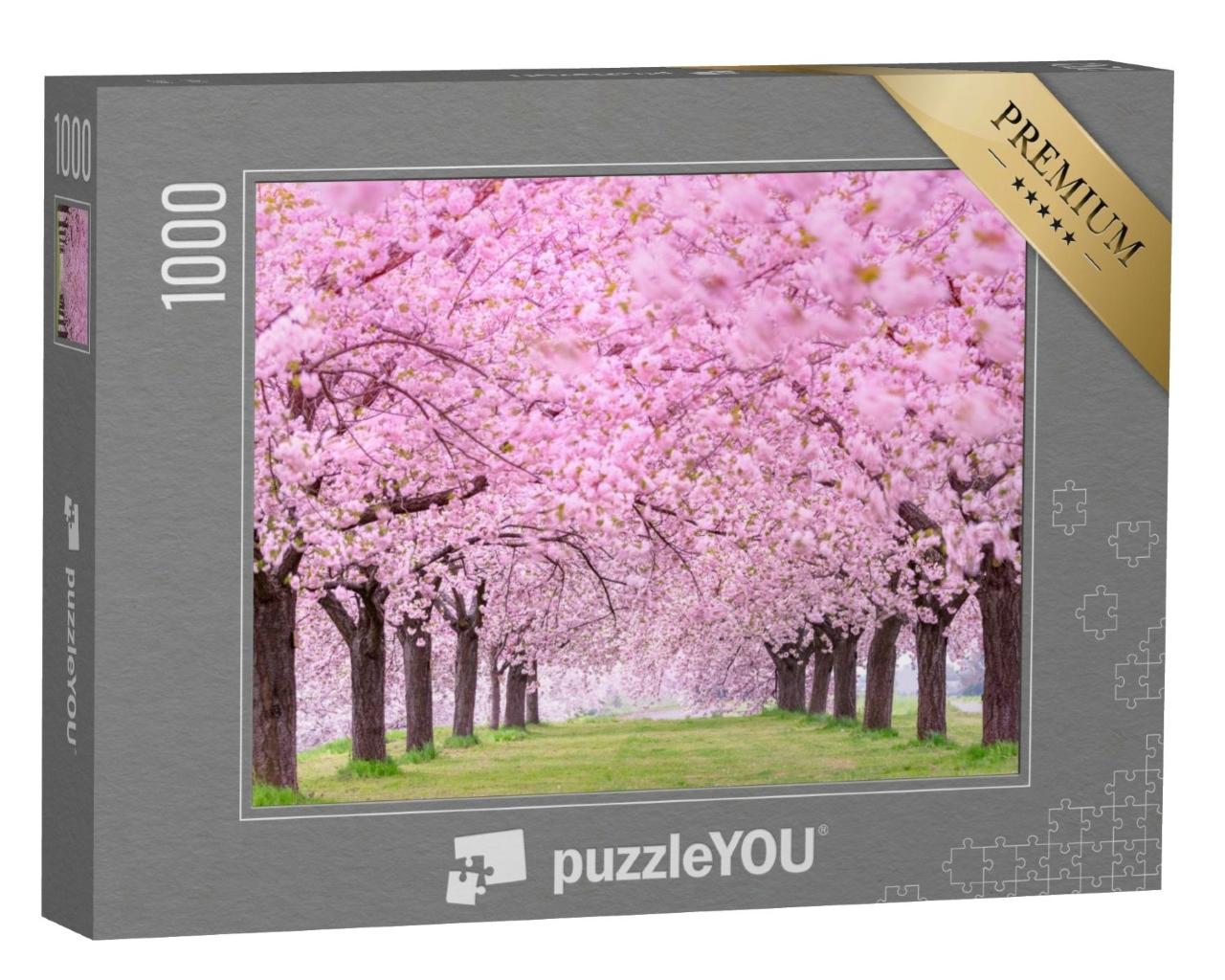 Puzzle de 1000 pièces « Cerisiers en fleurs luxuriants, Japon Obuse-machi, préfecture de Nagano »