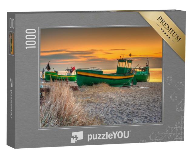 Puzzle de 1000 pièces « Bateaux de pêche sur la plage de la Baltique au lever du soleil, Gdynia Orlowo, Pologne »