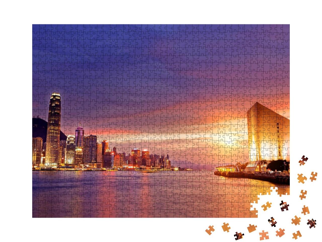 Puzzle de 1000 pièces « Atmosphère calme au-dessus de Hong Kong au coucher du soleil »