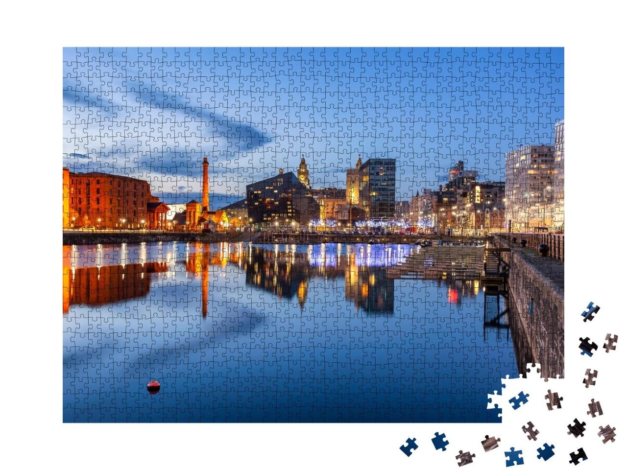 Puzzle de 1000 pièces « Vue nocturne de Liverpool, skyline vers l'Albert Dock »