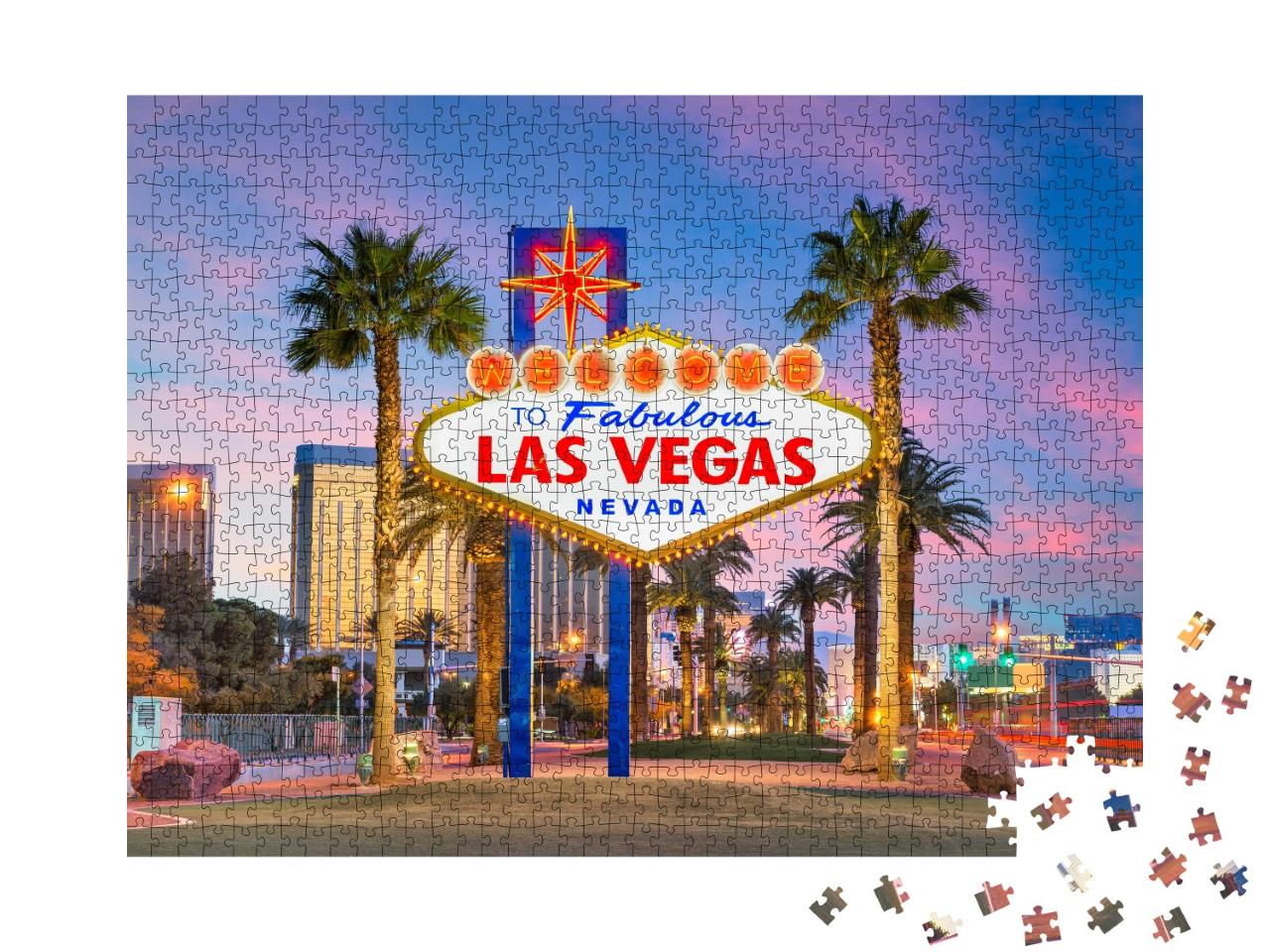 Puzzle de 1000 pièces « Panneau Welcome to Las Vegas au crépuscule »
