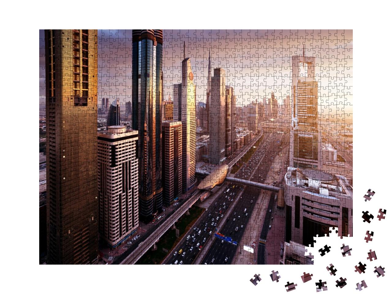 Puzzle de 1000 pièces « Skyline de Dubaï à l'heure du coucher du soleil, Émirats arabes unis »
