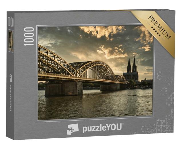 Puzzle de 1000 pièces « Cathédrale de Cologne au coucher du soleil avec le Rhin, Rhénanie-du-Nord-Westphalie, Allemagne »