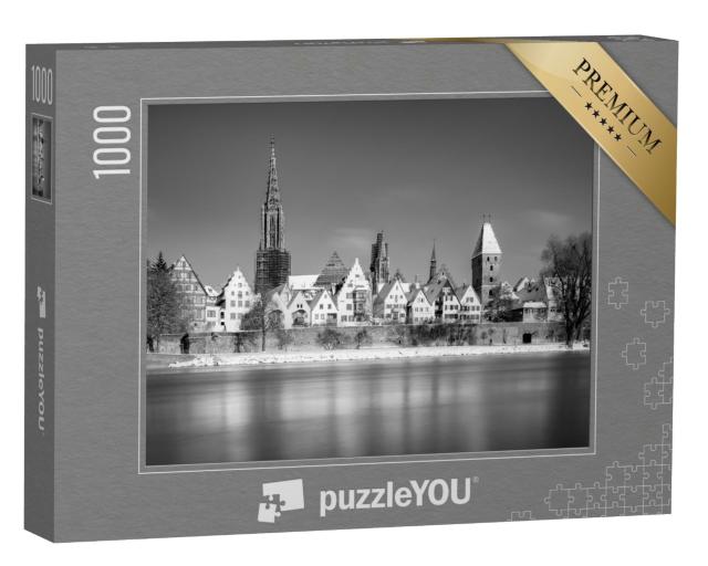 Puzzle de 1000 pièces « Vue d'Ulm avec la cathédrale et le Danube sous la neige »