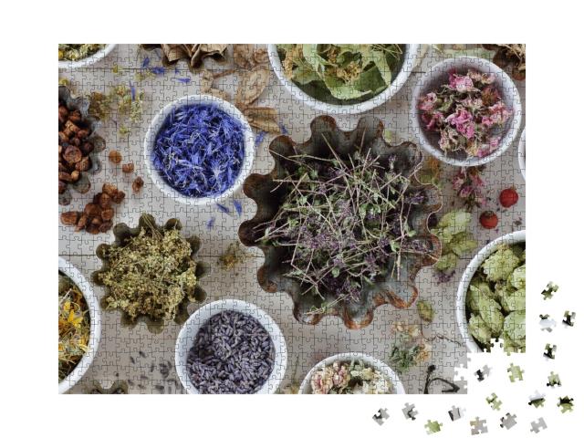 Puzzle de 1000 pièces « Assortiment d'herbes, de fleurs, de racines et de graines séchées »