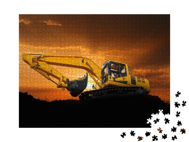 Puzzle de 1000 pièces « Pelleteuse Crawler sur un chantier au coucher du soleil »