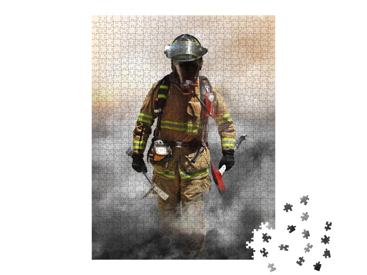 Puzzle de 1000 pièces « Un pompier traverse un mur de fumée »