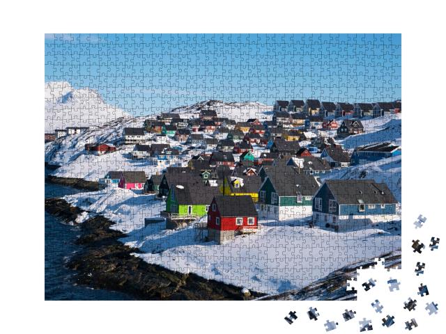 Puzzle de 1000 pièces « Maisons colorées de Myggedalen, Nuuk, Groenland »