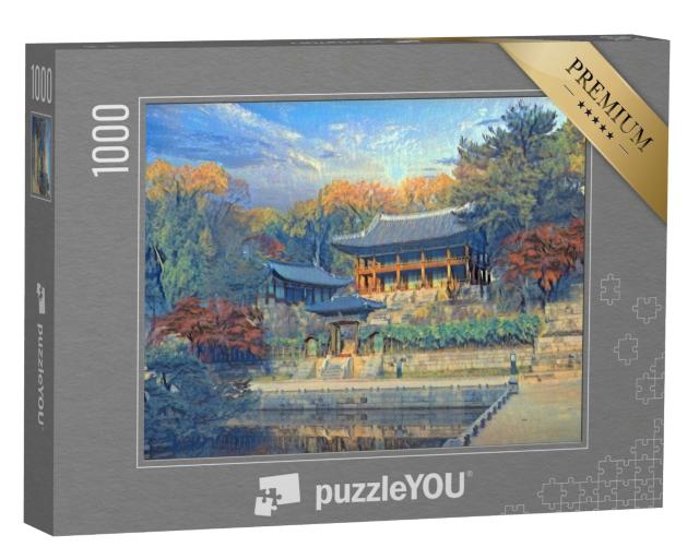 Puzzle de 1000 pièces « dans le style de Paul-Cezanne - Automne au Palais Changdeokgung à Séoul Corée du Sud »