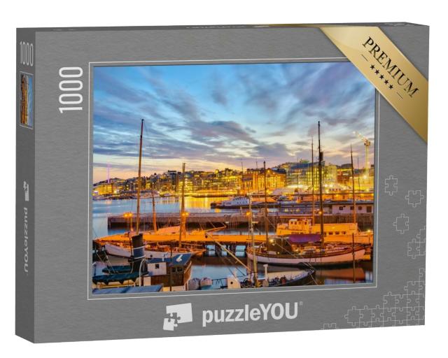 Puzzle de 1000 pièces « Port d'Oslo de nuit, Norvège »