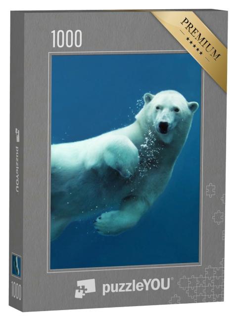 Puzzle de 1000 pièces « Gros plan sur un ours polaire nageant sous l'eau »