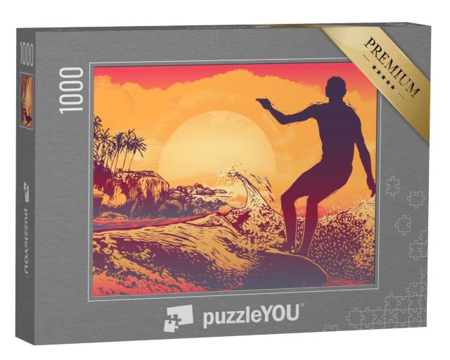 Puzzle de 1000 pièces « Un surfeur sous le soleil des tropiques »