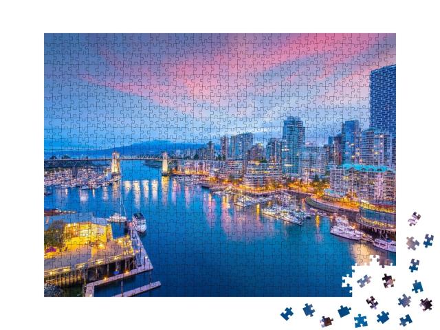 Puzzle de 1000 pièces « Vue de la ligne d'horizon de Vancouver au coucher du soleil »